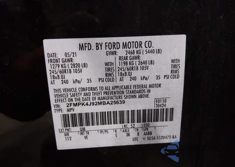 2021 Ford Edge Sel z USA, uszkodzony, nr VIN 2FMPK4J92MBA25639